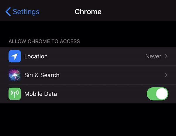 Chrome Location Settings on iPhone
