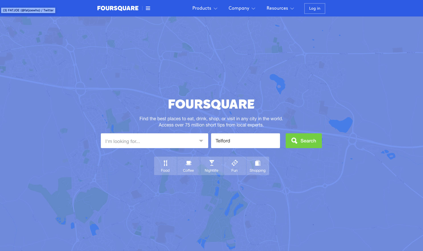 A screenshot of the FOURSQUARE homepage for local SEO in the USA