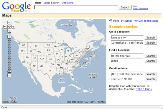 Screenshot of Google Maps in 2005.