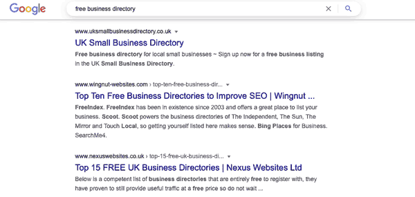 A list of Business Directories in the Google SERPs