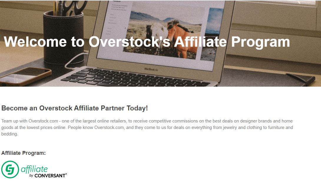 A screenshot of the overstock affiliate program