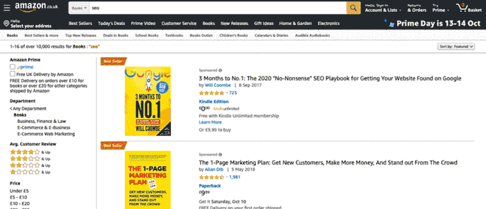 A screenshot of the SEO books available on Amazon