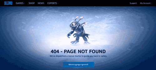 404 Not Found example of a monster looking lost in a blizzard