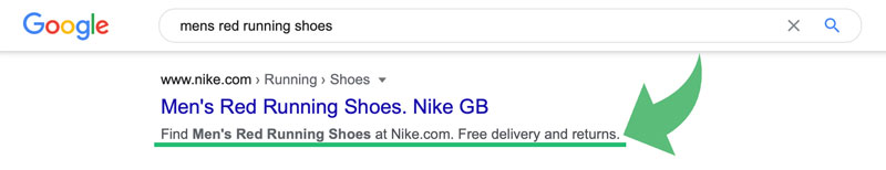 A screenshot of a description tag shown within the SERPs of Google