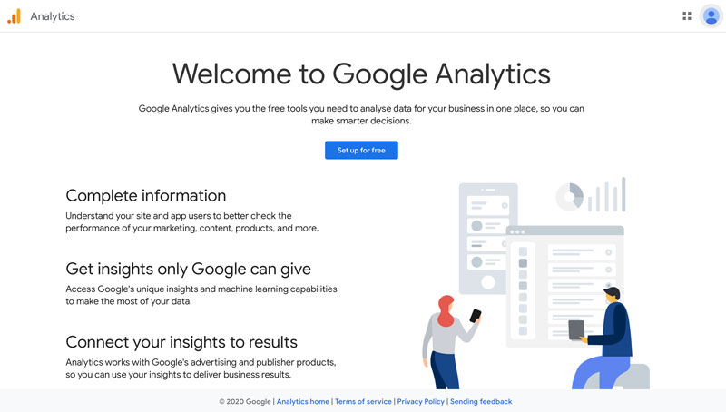 A screenshot of the main Google Analytics page