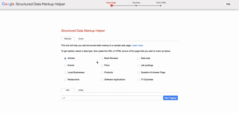 A screenshot of the Google Structured Data Helper (Schema Markup Helper)