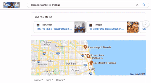 An example of the SERPS for local SEO - A pizza restaurant in Chicago