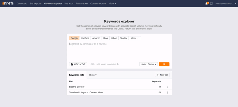 A small video showing how to use the Ahrefs keyword explorer tool for Ecommerce SEO