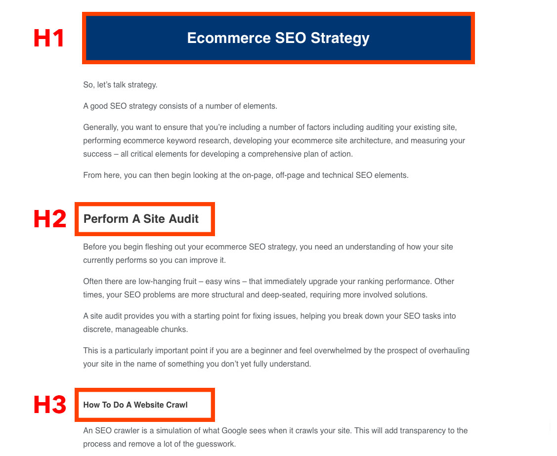 Heading tags screenshot within the ecommerce seo blog post
