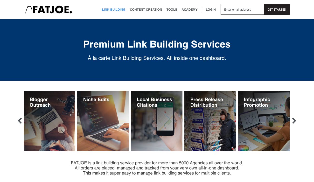 Premium Link Building services screenshot