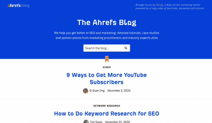 The Ahrefs Blog which can be used for your content marketing strategy