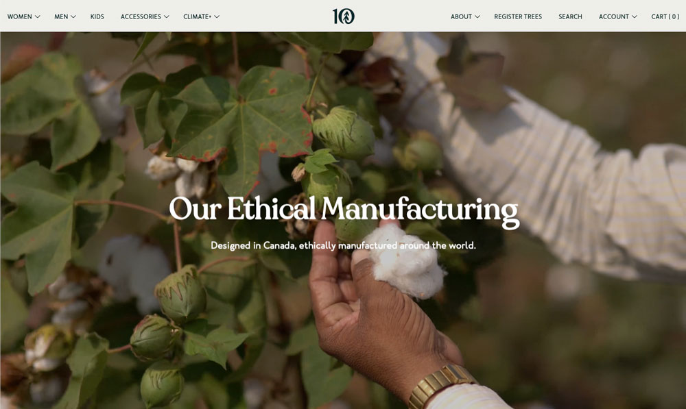 A screenshot of an ethical manufacturing brand to show how to communicate this through content marketing strategy