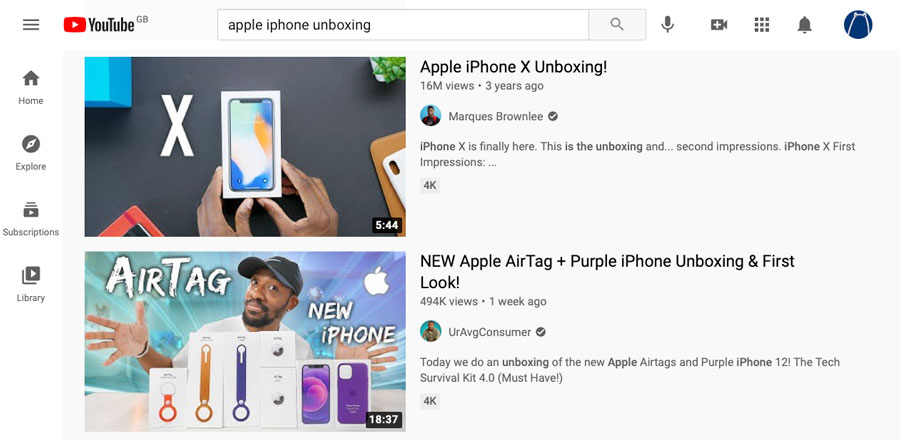 An example of an Apple unboxing video on YouTube as part of a content marketing strategy