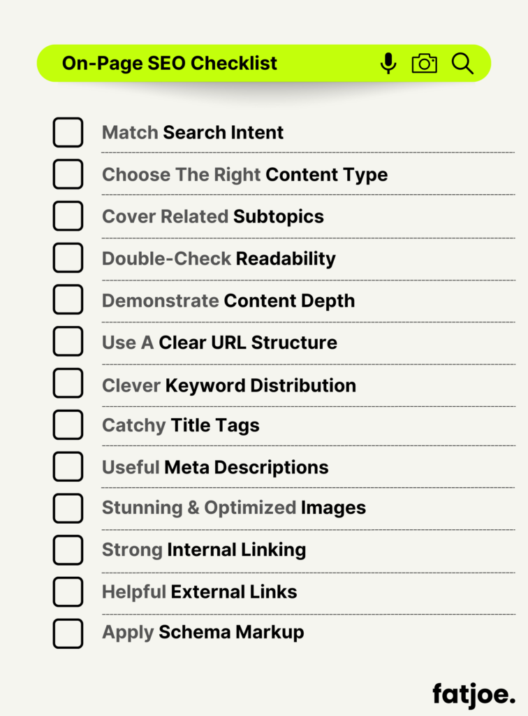 FATJOE graphic On-page SEO Checklist
