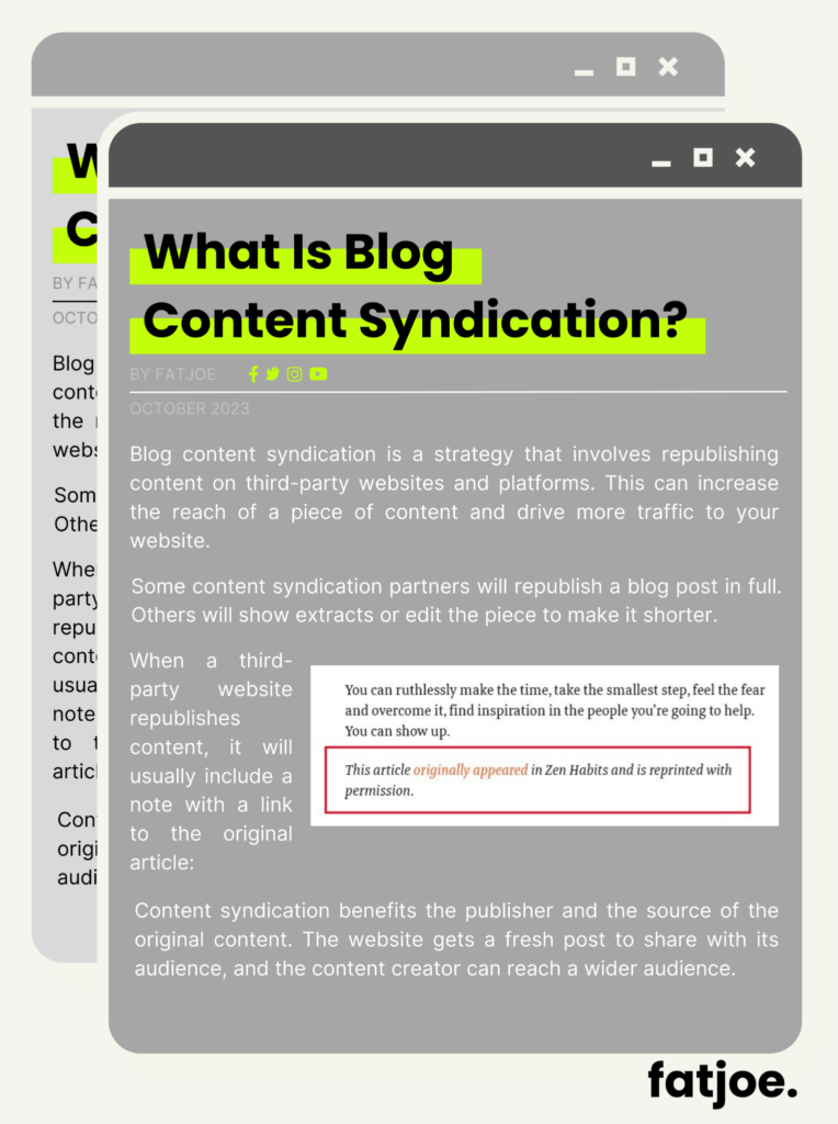 FATJOE graphic explaining What Is Content Syndication