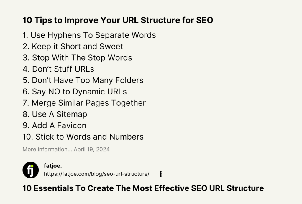 FATJOE Graphic covering 10 key points for URL structure